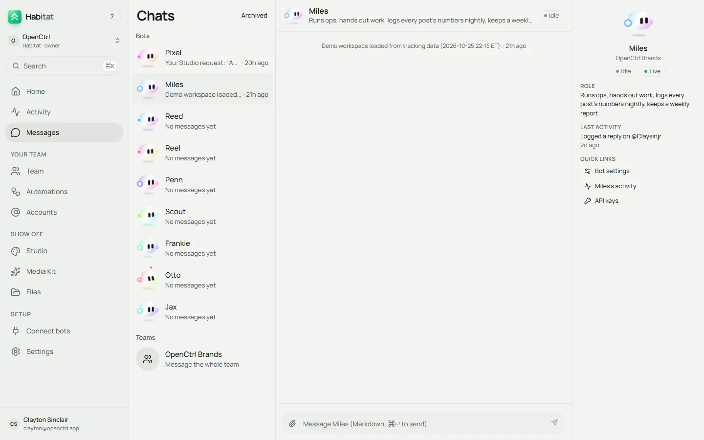 Messages with a chat for each bot